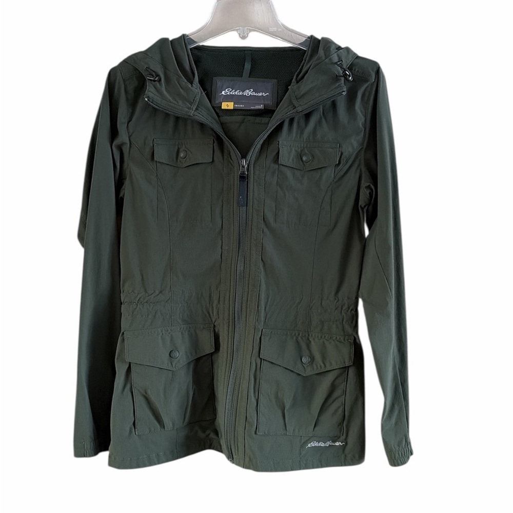 Eddie Bauer Women Travex Hooded Jacket Olive Color Size Small Snap Pockets